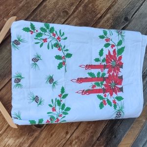 Christmas Poinsettia pine cone holly tablecloth 50 x 66"